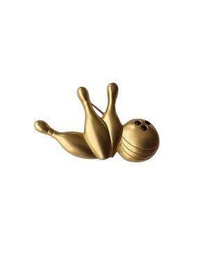 1996 Avon "My Favorite Hobby" bowling ball and pins matt gold metal brooch